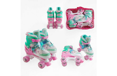 Ролики R-719-54 М розмір 34-38 колір РОЖЕВИЙ, колеса PU, КОЛЕСА ЗІ СВІТЛОМ, см, d колес – 4,5 см, в сумці