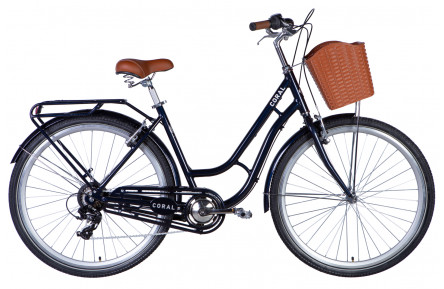 Велосипед AL 28" Dorozhnik CORAL FRW Vbr с багажником задней St с корзиной Pl с крылом St 2024 (темно-синий)