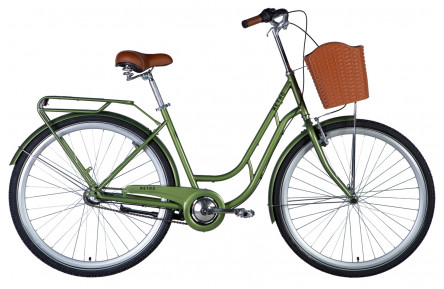 Велосипед ST 28" Dorozhnik RETRO планет. рама- " с багажником задн St с корзиной Pl с крылом St 2024 (темно-зелений) 