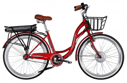 Велосипед з електроприводом 26" ST Dorozhnik eAQUAMARINE BH рама-17" 36B 13А*г 500Вт бордовий YS 2476 з кошиком 2026