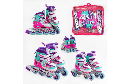 Ролики 25400-S Best Roller /розмір 30-33/ колір – ФІОЛЕТОВИЙ колеса PU, ПЕРЕДНЄ КОЛЕСО СВІТЛО, переставні задні колеса, устілка 17-18.5 см, d колес – 6.5 см, в сумці