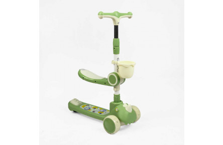 Самокат триколісний з сидінням FM-9040/04 (6) колеса PU 125х40мм зі світлом, музика та підсвічування платформи, кермо складне, кошик, в коробці