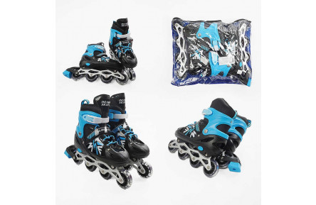 Ролики 25326-S /розмір 29-33/ колір – СИНІЙ (6) колеса PVC, ПЕРЕДНЄ КОЛЕСО СВІТЛО, d – 6.5 см, в сумці