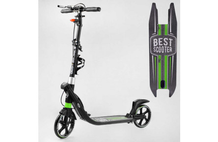 Самокат двухколесный "Best Scooter" L-22066 ФАРА, колеса PU 200мм, 2 амортизатора, ручной тормоз.