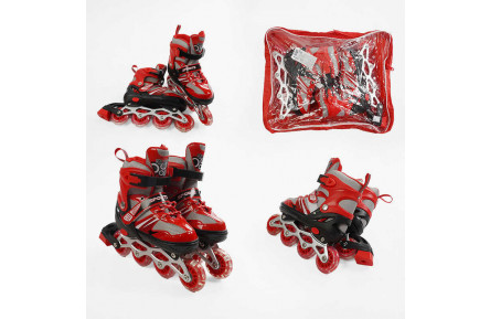 Ролики 73426-S /розмір 29-33/ колір – ЧЕРВОНИЙ (6) колеса PVC, ПЕРЕДНЄ КОЛЕСО СВІТЛО, d – 6.5 см, в сумці