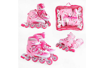 Ролики 62870-L Best Roller /розмір 38-42/ колір – РОЖЕВИЙ колеса PU, ПЕРЕДНЄ КОЛЕСО СВІТЛО, устілка 24.5-26.5 см, d колес – 7 см, в сумці