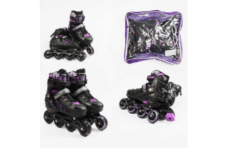 Ролики 2130-220 M /розмір 34-38/ колір – Фіолетовий (6) колеса PU, ПЕРЕДНЄ КОЛЕСО СВІТЛО, d – 6.5 см, в сумці