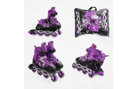 Ролики 40566-L /розмір 39-43/ колір – ФІОЛЕТОВИЙ (6) колеса PVC, ПЕРЕДНЄ КОЛЕСО СВІТЛО, d – 6.5 см, в сумці