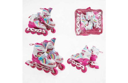 Ролики 44079-М розмір 34-38 колір РОЖЕВИЙ, колеса PU, d колес – 6 см, переднє зі світлом, в сумці