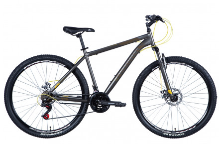 Велосипед 29" Discovery RIDER 2024 (темно-серебристый с желтым (м))