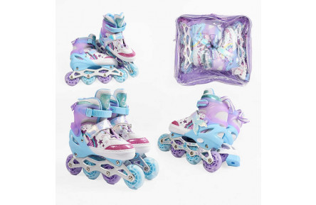 Ролики 8211-04 М розмір 34-38 (6) колір Фіолетовий, устілка 22-24 см, колеса PU, d коліс – 6 см, підсвічування коліс, в сумці