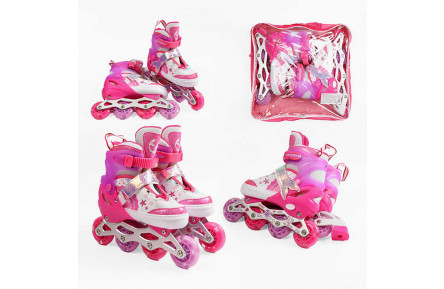 Ролики 2216-03 М розмір 34-38 (6) колір Рожевий, колеса PU, d колес – 6 см, підсвічування коліс, в сумці