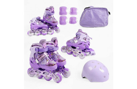 Ролики с захистом SC-26601 S розмір 31-34 (6) колір ФІОЛЕТОВИЙ, колеса PU, ПЕРЕДНЄ КОЛЕСО СВІТЛО, устілка 17-20 см, d коліс – 6 см, в сумці