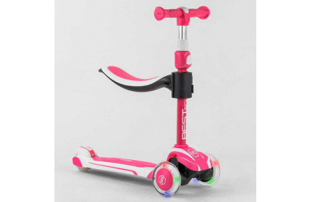 Самокат триколісний Best Scooter JS-41008/63204 з сидінням, алюмінієве кермо, 3 колеса PU зі світлом, d = 12 см