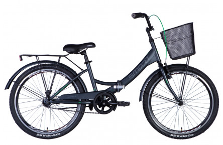 Велосипед ST 24" Formula SMART тормозная рама- " с багажником задн St с корзиной Pl с крылом St 2024 (чорний (м)) 