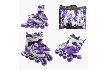 Ролики 61633-L /розмір 39-43/ колір – ФІОЛЕТОВИЙ (6) колеса PU, ПЕРЕДНЄ КОЛЕСО СВІТЛО, d – 6.5 см, в сумці