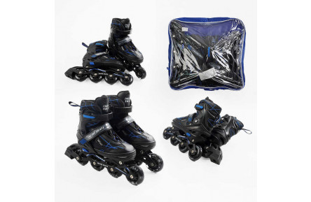 Ролики 72366-М /розмір 34-38/ колір – СИНІЙ (6) колеса PU, устілка 20-24 см, ПЕРЕДНЄ КОЛЕСО СВІТЛО, d – 6.5 см, в сумці