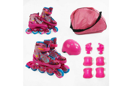 Ролики с захистом SC-91300 М розмір 35-38 колір РОЖЕВИЙ