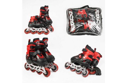 Ролики 8211-S Best Roller / размер 30-33 / цвет - КРАСНЫЕ КОЛЕСА PU, ПЕРЕДНЕЕ КОЛЕСО СВЕТ, в сумке, стелька – 17-19.5 см, колеса 6.5 см,