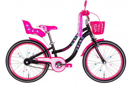 Велосипед Formula FLOWER PREMIUM 2024 20" 10" чорний з рожевим (з багажником для ляльок і кошиком)