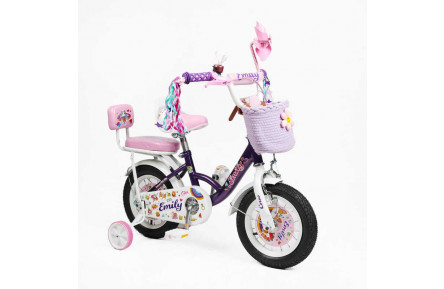 Велосипед 12" дюймів 2-х колісний "Corso" Emily ML-62588 (1) кошик, прикраси, ручне гальмо, дзвіночок, додаткові колеса, ЗІБРАНИЙ НА 75, в коробці