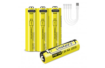 Набір акумуляторів з 4 шт LiitoKala USB-T36 + USB Type-C кабель зарядки