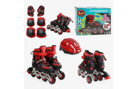 Ролики 12405-S розмір 28-31 (6) колеса PVC, устілка 17 - 19 см, ПЕРЕДНЄ КОЛЕСО СВІТЛО, d – 6.5 см, шолом - 21х17 см, захист, в коробці