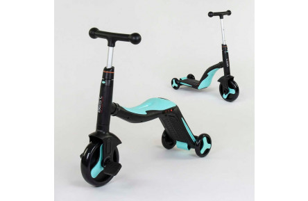 Самокат 3в1 JT 20255 (1) Best Scooter, самокат-велобіг-велосипед, БЛАКИТНИЙ, світло, 8 мелодій, колеса PU, переднє колесо d = 20см, задні d = 11см