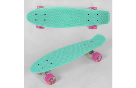 Скейт Пенни борд 6060 Best Board, бирюзовый, доска = 55см, колеса PU со светом, диаметр 6 см