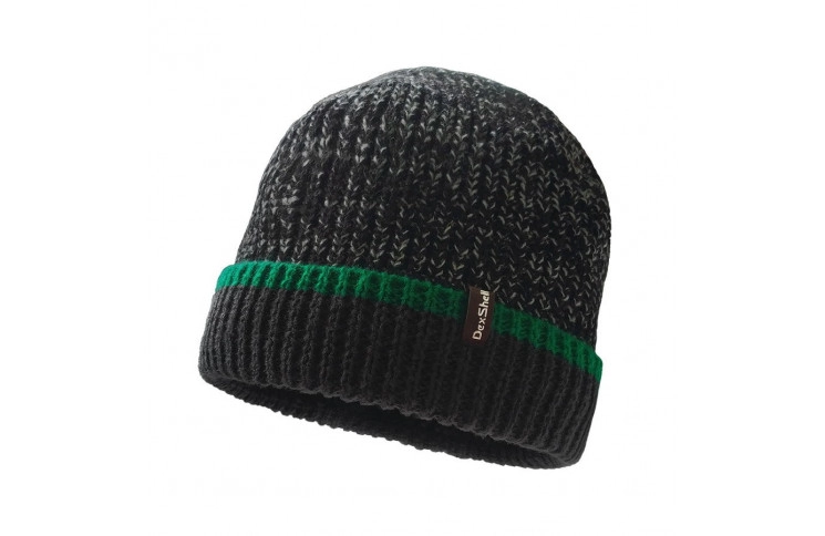 Шапка водонепроникна Dexshell Cuffed Beanie, р-р S/M (56-58 см) чорна з зеленою смугою