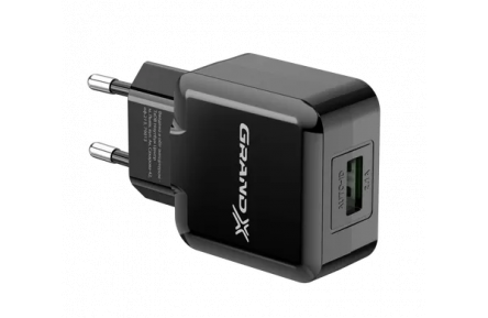 Зарядний пристрій USB Grand-X CH-03 5V/2,1A з захистом від перенавантажень, чорний