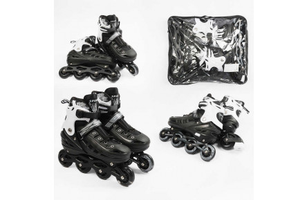 Ролики 744-18 L /розмір 39-43/ колір – Чорний (6) колеса PU, ПЕРЕДНЄ КОЛЕСО СВІТЛО, d – 6.5 см, в сумці