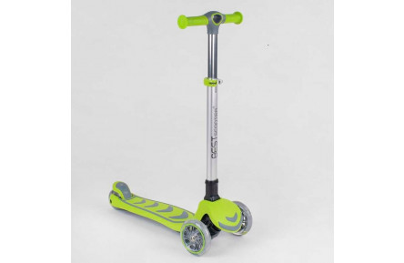 Самокат трехколесный 46987 Best Scooter, САЛАТОВЫЙ, складной алюминиевый руль, 4 колеса PU со светом, d=12 см