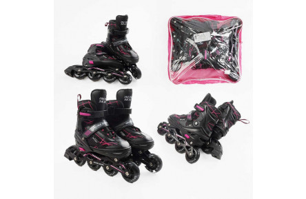 Ролики 99250-L /розмір 39-43/ колір – РОЖЕВИЙ (6) колеса PU, устілка 24-28 см, ПЕРЕДНЄ КОЛЕСО СВІТЛО, d – 6.5 см, в сумці