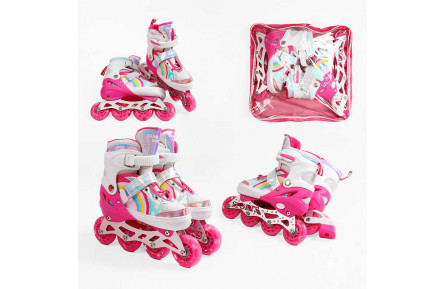 Ролики J-4770-5 М розмір 34-38 (6) колір Рожевий, устілка 22-24 см, колеса PU, d коліс – 6 см, підсвічування коліс, в сумці