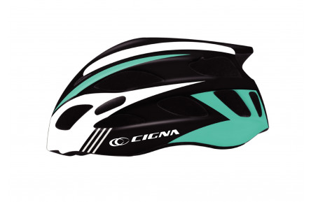 Велосипедный шлем с бел. козырьком СIGNA WT-016 черно-бело-бирюзовый