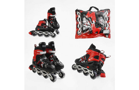 Ролики 49083-L /розмір 39-43/ колір – ЧЕРВОНИЙ (6) колеса PVC, ПЕРЕДНЄ КОЛЕСО СВІТЛО, d – 6.5 см, в сумці