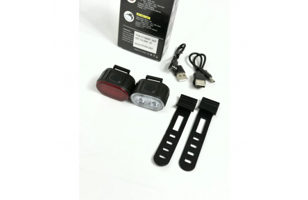 Фонари к-кт передний + задний AU078 (2 по 350mAh), USB