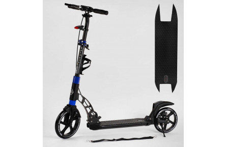 Самокат двоколісний "Best Scooter" 19055 гумовий килимок, ФАРА, колеса PU 230мм/200мм, 2 амортизатори