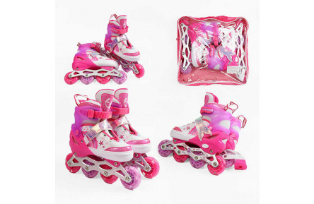 Ролики 3409-77 S розмір 29-33 (6) колір РОЖЕВИЙ, устілка 18-20 см, колеса PU, d коліс – 6 см, підсвічування коліс, в сумці