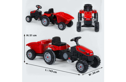 Трактор педальний з причепом Pilsan 07-316 RED клаксон на кермі, сидіння регульоване, задні колеса з гумовими накладками
