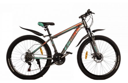 Велосипед 26" Cross Fast, 15", серо-зеленый с оранжевым.