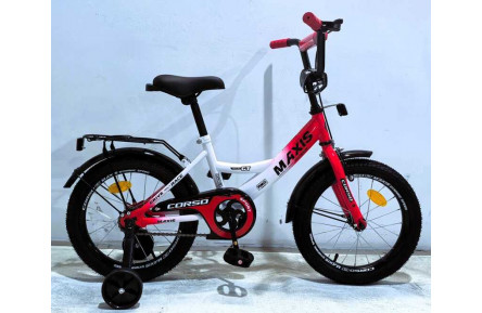Велосипед 16" дюймів 2-х колісний "CORSO" MAXIS MX-23965 (1) ручне гальмо, дзвіночок, сидіння з ручкою, додаткові колеса, ЗІБРАНИЙ НА 75, в коробці