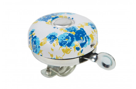 Звонок велосипедный VLT белый с синими цветами 58mm.