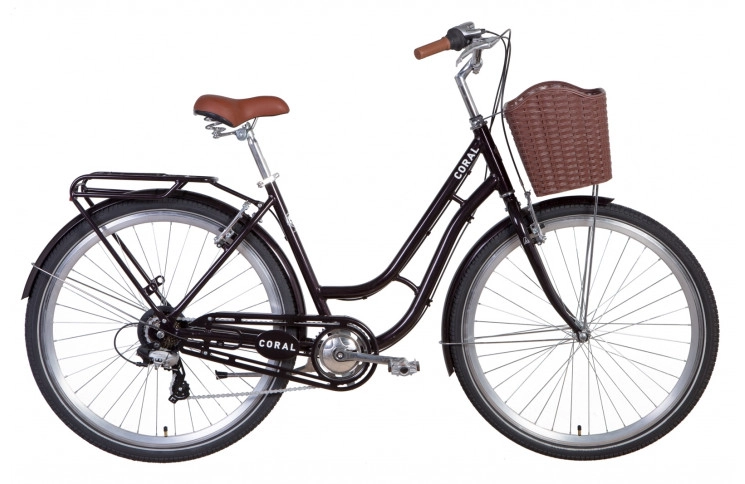 Велосипед уцененный AL 28" Dorozhnik CORAL под трещину рама- с багажником зад St, с крылом St, с корзиной Pl 2021 STK-D-222 (бордовый)
