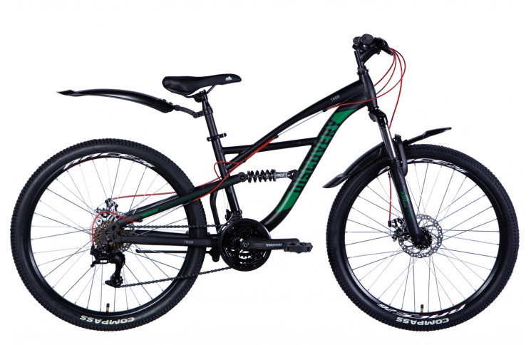Велосипед Discovery TRON DD 2024 26" 15" черно-зеленый (матовый)