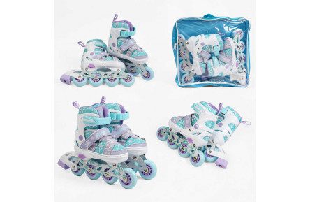 Ролики 802-5 S розмір 29-33 (6) колір Бірюзовий, устілка 18-20 см, колеса PU, d коліс – 6 см, підсвічування коліс, в сумці