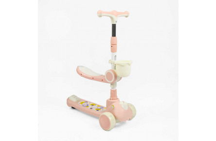 Самокат триколісний з сидінням FM-7030/08 (6) колеса PU 125х40мм зі світлом, музика та підсвічування платформи, кермо складне, кошик, в коробці