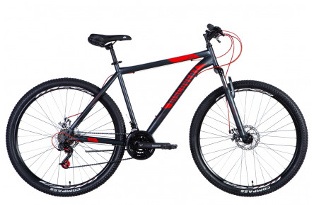 Велосипед 29" Discovery RIDER 2024 (темно-серебристый с красным (м))