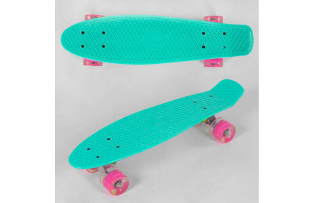 Скейт Пенни борд 6060 Best Board, бирюзовый, доска = 55см, колеса PU со светом, диаметр 6 см